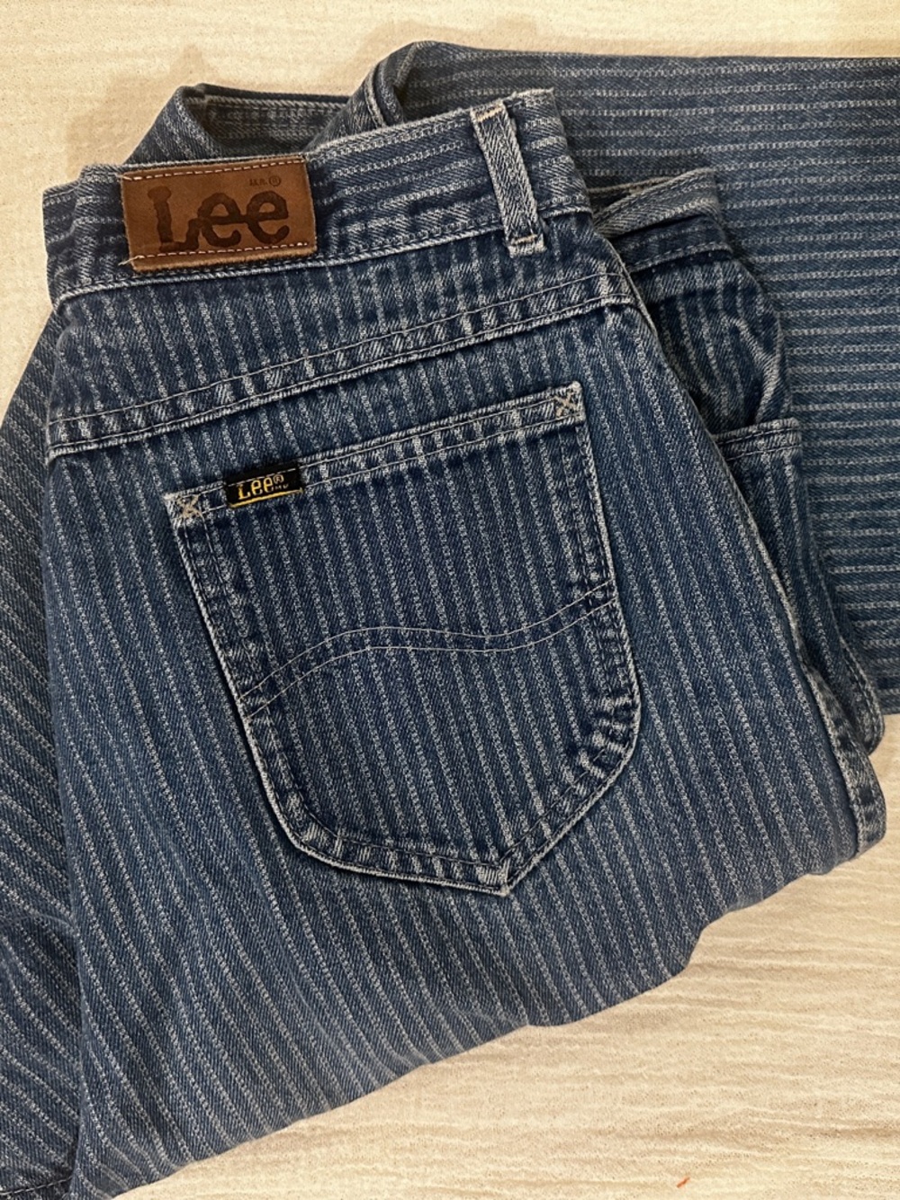 Vintage Lee Women's Railroad Stripe Super High-Rise Raw Hem Jeans